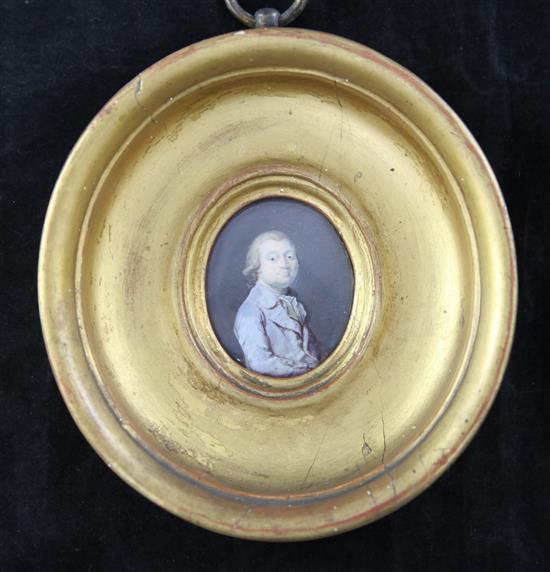 English School c.1800 Miniature of a gentleman wearing a blue coat(-)